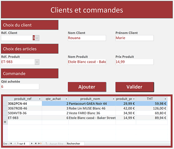 Formulaire Access de facturation clients sans code VBA