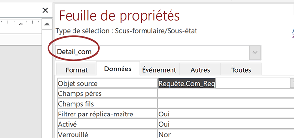 Lier un sous-formulaire et une requête pour résultats dynamiques sur formulaire Access