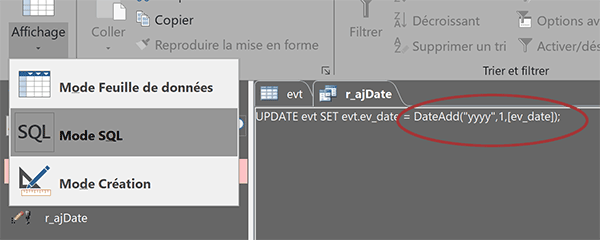 Fonction SQL DateAdd pour mettre à jour les dates dans Access