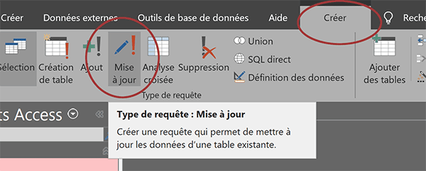 Créer une requête Mise à jour avec Access