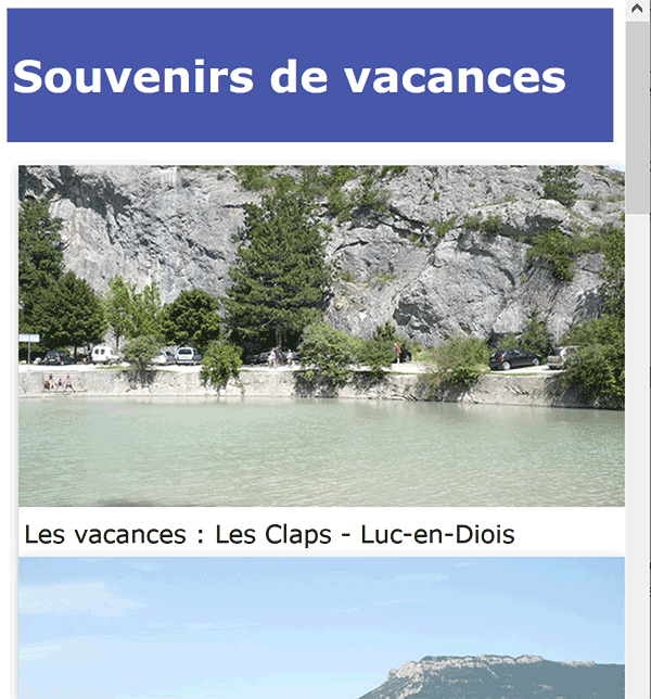 Photos les unes en dessous des autres pour un album sur une page Html pour appareil mobile