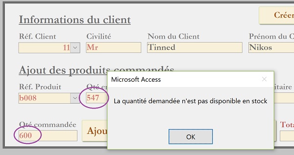 Boîte de dialogue déclenchée automatiquement pour alerte du saisie dépassant stock dans facturation Access