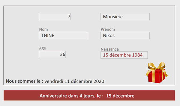 Alertes approche dates anniversaire sur un formulaire Access