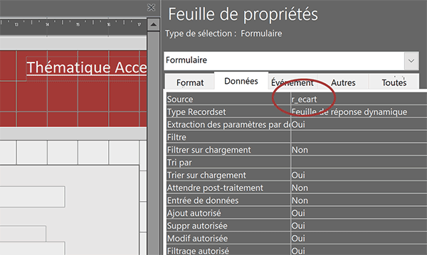 Requête Access utilisée comme source de données du formulaire