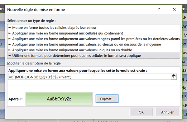 Alternance automatique de dégradés de couleurs sur tableau Excel