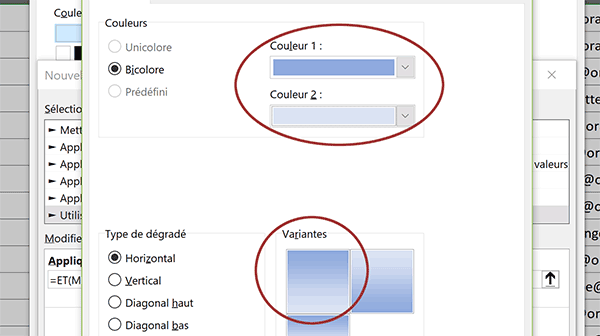 Créer un dégradé de couleurs dans règle de mise en forme conditionnelle Excel