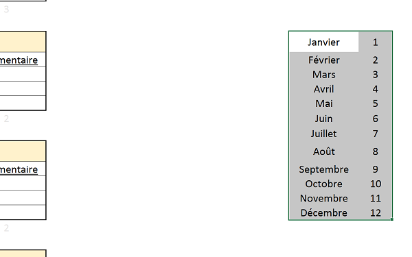 Tableau correspondance mois date en chiffre pour recherche et extraction Excel