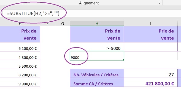 Traiter chaîne de caractères pour extraire valeur numérique à comparer par fonction Excel Substitue
