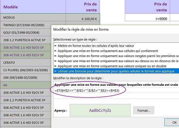 Règle multicritère de mise en forme conditionnelle pour repérer dynamiquement les enregistrements correspondants