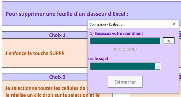 Formulaire VBA Excel accueil classeur avec animations par déplacements contrôles et variations de couleurs