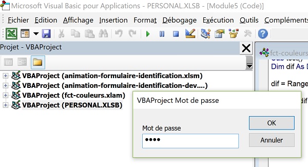 Mot de passe VBA Excel pour protéger développement application