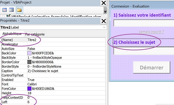 Fenêtre de propriétés VBA des contrôles de formulaire Excel à manipuler par le code
