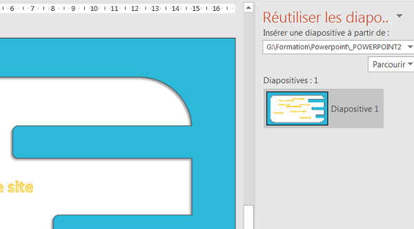 Insérer diapositive présentation externe dans Powerpoint