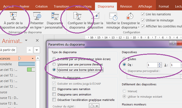 Régler diaporama Powerpoint pour lecture plein écran en boucle avec musique