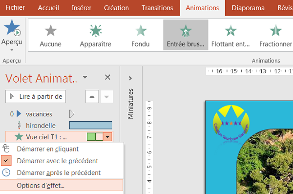 Options effets texte pour animer par mot ou par lettre dans diaporama Powerpoint