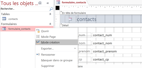 Formulaire de base de données Access pour déclencher code VBA événementiel