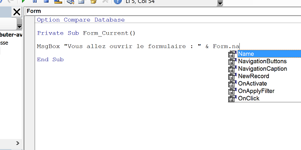 Propriétés objet formulaire en VBA Access pour le piloter