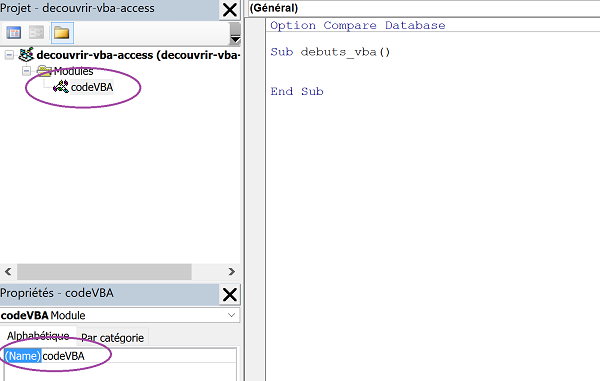 Créer procédure de code VBA Access, Visual Basic