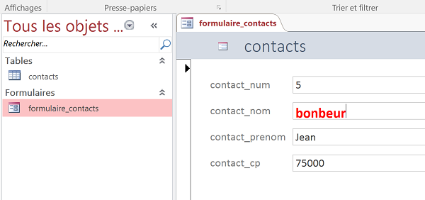 Changer les attributs du formulaire sur ordre par code Visual Basic pour Access