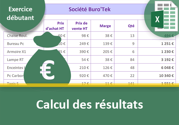 Exercice Excel débutant sur le calcul des résultats des ventes