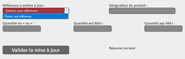 Interface Web avec liste déroulante pour approvisionner les stocks MySql par le code PHP