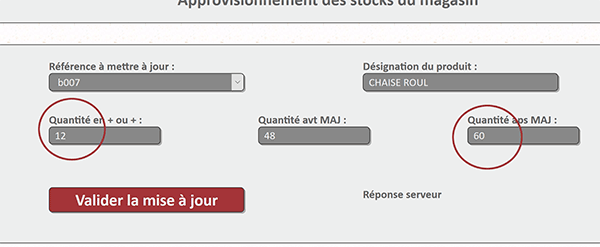 Mise à jour des stocks en base MySql sur quantité approvisionnée saisie sur le formulaire Php