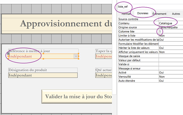 Source de données liste déroulante formulaire Access liée à champ de table