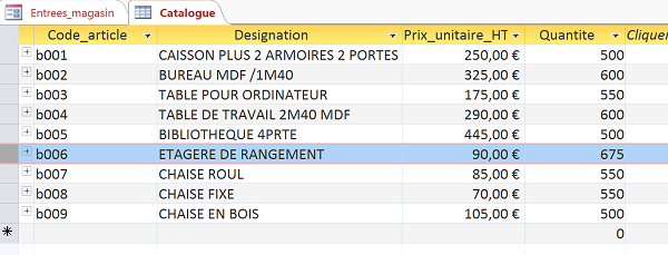 Confirmation mise à jour dynamique des stocks de produits en magasin par le biais du formulaire Visual Basic Access