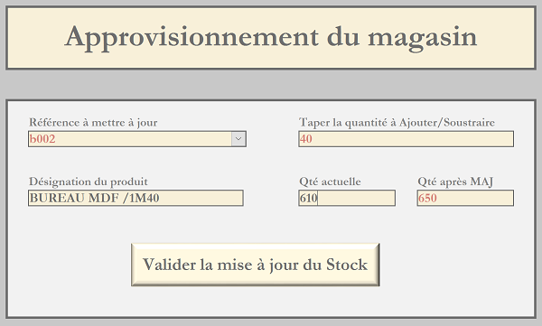 Console Access pour approvisionner dynamiquement magasin en stocks produits