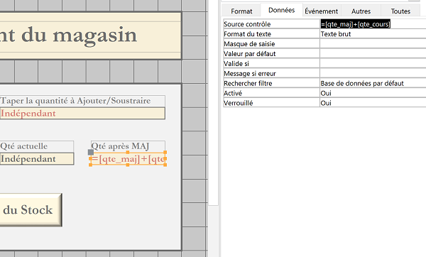 Sommer dynamiquement les valeurs des champs de formulaire Access calculés par code Visual Basic