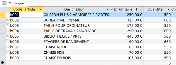 Table Access des références produits avec quantités des stocks à mettre à jour par formulaire Visual Basic