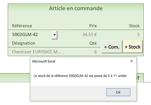 Mise à jour des stocks en base de données Excel au clic sur un bouton de feuille, grâce au code VBA