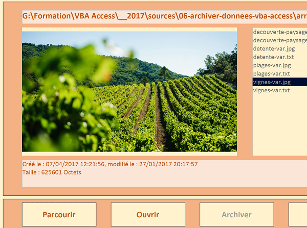 Formulaire Access pour parcourir fichiers de dossiers en VBA