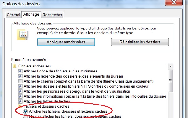 Afficher dossiers et fichiers cachés dans explorateur Windows