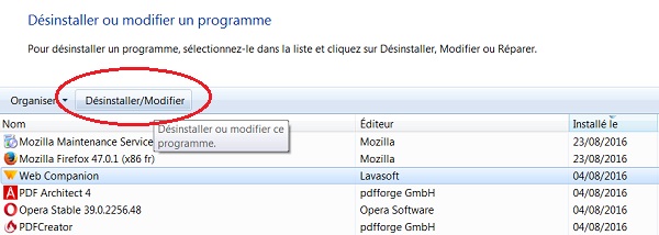 Désinstaller programme ou application de Windows