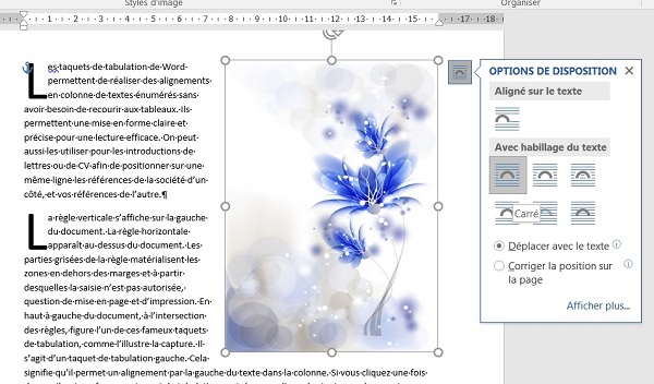 Texte autout ou à côté image dans Word