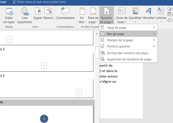 Numérotation automatique en pied de page Word