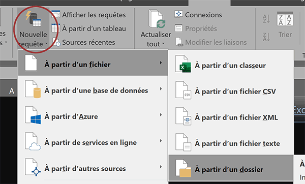 Nouvelle requête Excel pour récupérer sur la feuille la liste des fichiers placés dans un dossier