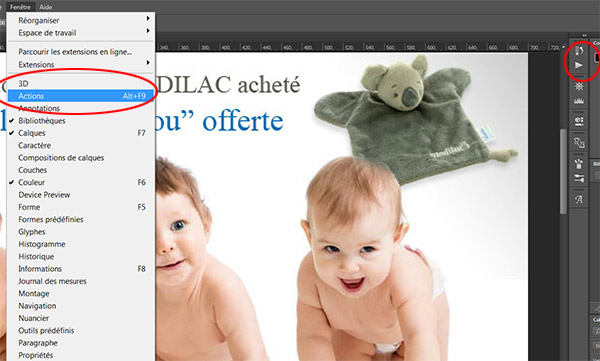 Aficher la palette Actions de Photoshop