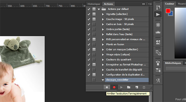 Stopper enregistrement Action automatique de Photoshop