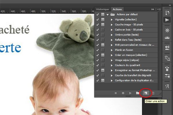 Palette des actions automatisées de Photoshop