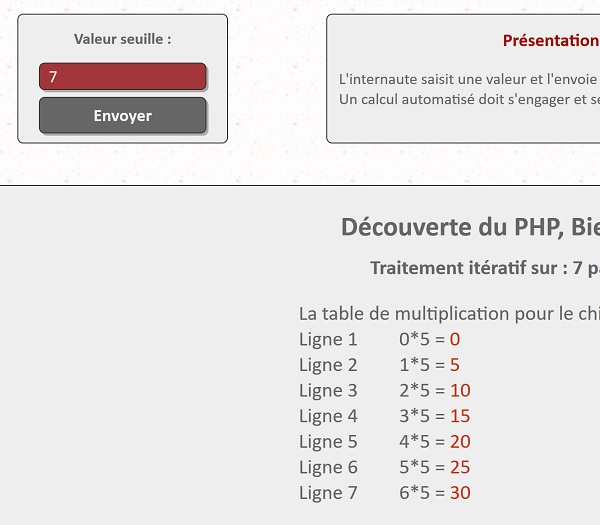 Traitement itératif Php par les boucles sur donnée numérique transmise par le formulaire client