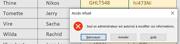 Cellules autorisées seulement pour les administrateurs en VBA Excel