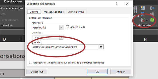 Créer des autorisations en fonction des utilisateurs connectés avec Excel