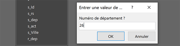 Requête Access paramétrée avec question sous forme de boîte de dialogue