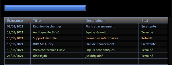 Barre de progression graphique sur feuille Excel des tâches à accomplir