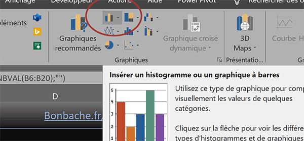 Graphique Excel en histogramme pour représenter la barre de progression