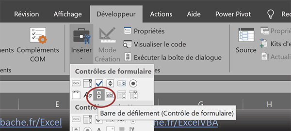 Insérer une barre de défilement sur la feuille Excel