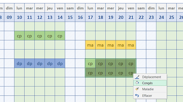 Marquer les absences sur un planning Excel avec un menu contextuel créé en VBA