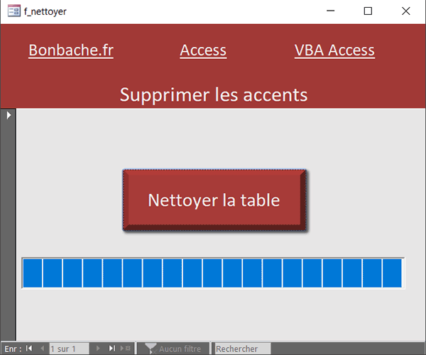 Avancement de la barre de progression lors du traitement sur le formulaire VBA Access